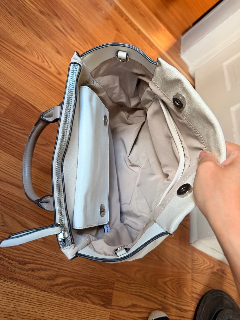 Nine West White Satchel with Taupe Handles
